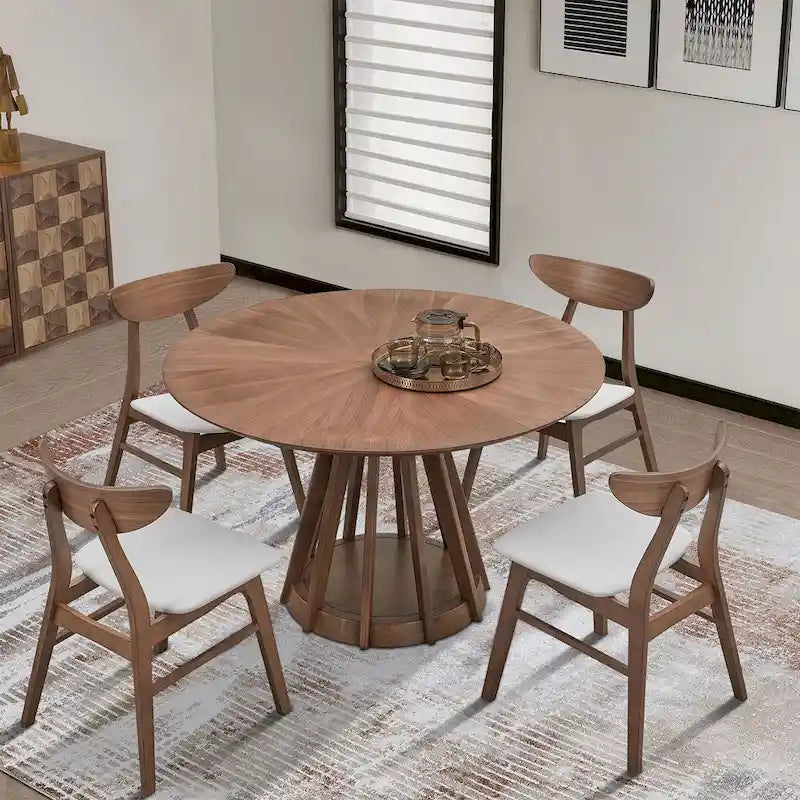 5-piece Modern Dining Table Chairs Set Kitchen Wooden Dining Table Casual Dining Table with 4 Upholstered Dining Chairs