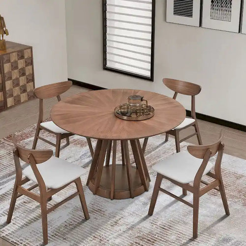 5-piece Modern Dining Table Chairs Set Kitchen Wooden Dining Table Casual Dining Table with 4 Upholstered Dining Chairs