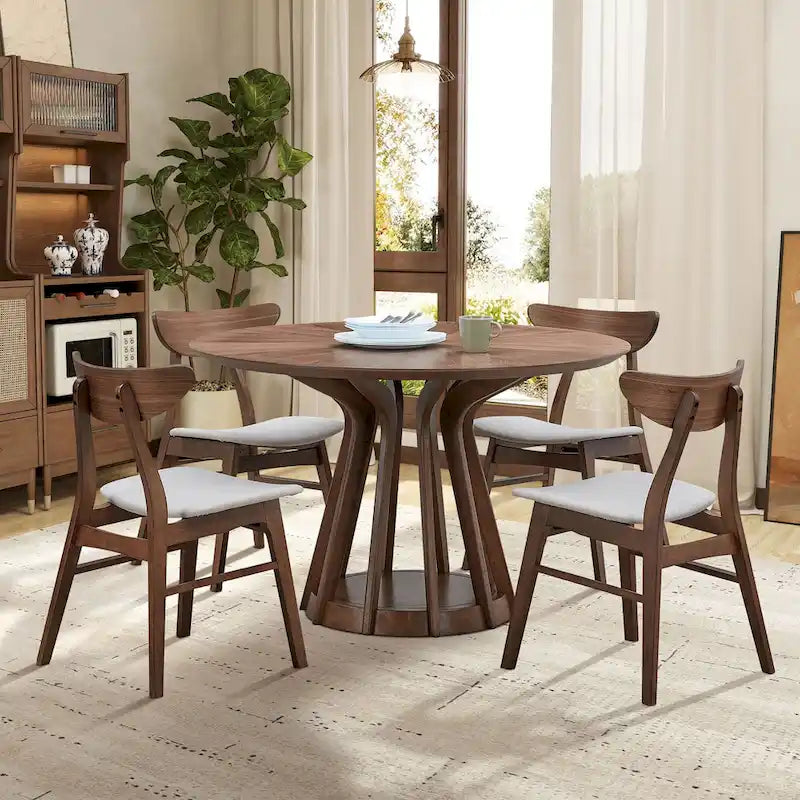 5-piece Modern Dining Table Chairs Set Kitchen Wooden Dining Table Casual Dining Table with 4 Upholstered Dining Chairs