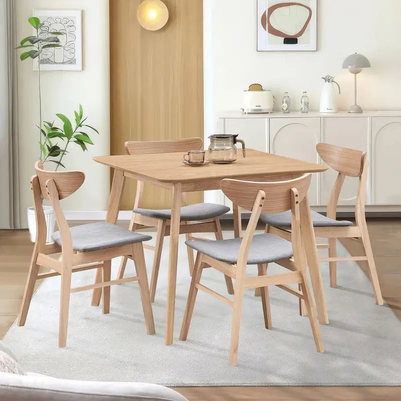 5-piece Modern Dining Table Chairs Set Kitchen Wooden Dining Table Casual Dining Table with 4 Upholstered Dining Chairs