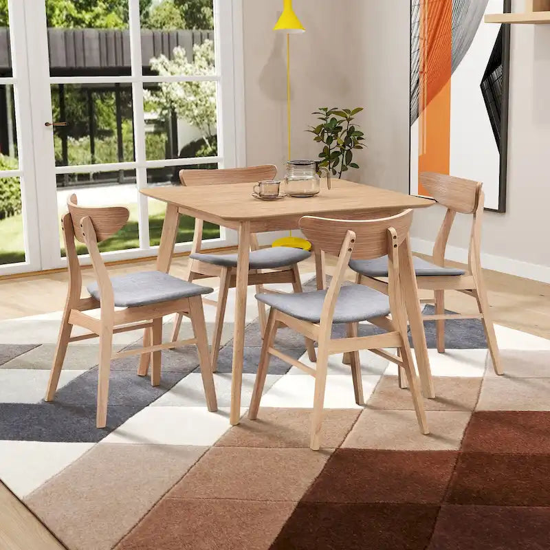5-piece Modern Dining Table Chairs Set Kitchen Wooden Dining Table Casual Dining Table with 4 Upholstered Dining Chairs