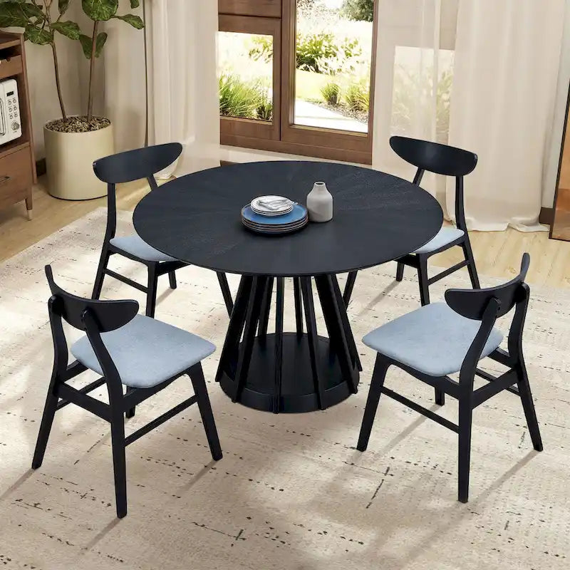 5-piece Modern Dining Table Chairs Set Kitchen Wooden Dining Table Casual Dining Table with 4 Upholstered Dining Chairs