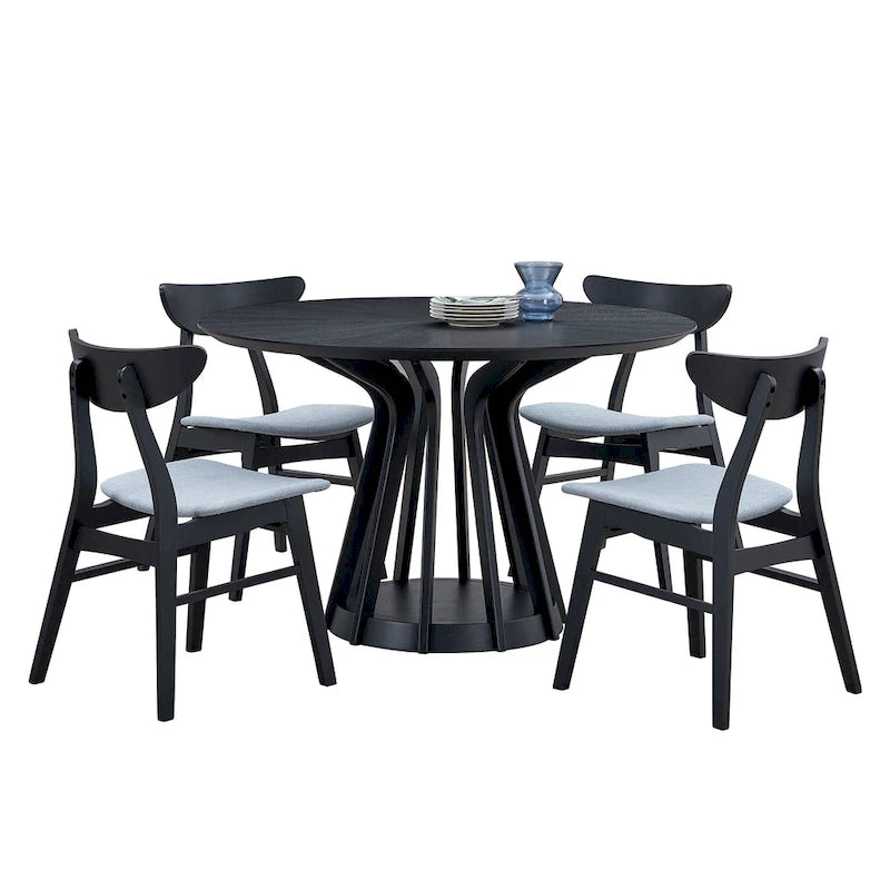 5-piece Modern Dining Table Chairs Set Kitchen Wooden Dining Table Casual Dining Table with 4 Upholstered Dining Chairs