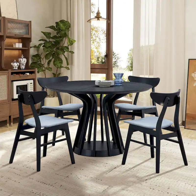 5-piece Modern Dining Table Chairs Set Kitchen Wooden Dining Table Casual Dining Table with 4 Upholstered Dining Chairs
