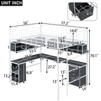 Full Size Loft Bed with Bookcase & Cabinet, Metal Loft Bed with L -shaped Built-in Desk, Metal Bed Frame for Kids, Teens, Adults