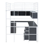 Full Size Loft Bed with Bookcase & Cabinet, Metal Loft Bed with L -shaped Built-in Desk, Metal Bed Frame for Kids, Teens, Adults