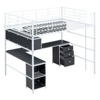 Full Size Loft Bed with Bookcase & Cabinet, Metal Loft Bed with L -shaped Built-in Desk, Metal Bed Frame for Kids, Teens, Adults