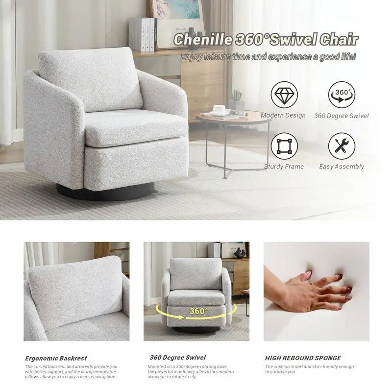 Chenille Upholstered Swivel Accent Chair for Living Room