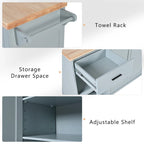 Kitchen Island with Foldable Counter Top, Kitchen Storage Cart with Slide-Out Shelf, Towel Rack and Drawer, Rolling Wheels