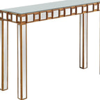 Gold Mirrored Rectangular Console Table and Four-Leg Glass Base - 43 L x 14 W x 31 H