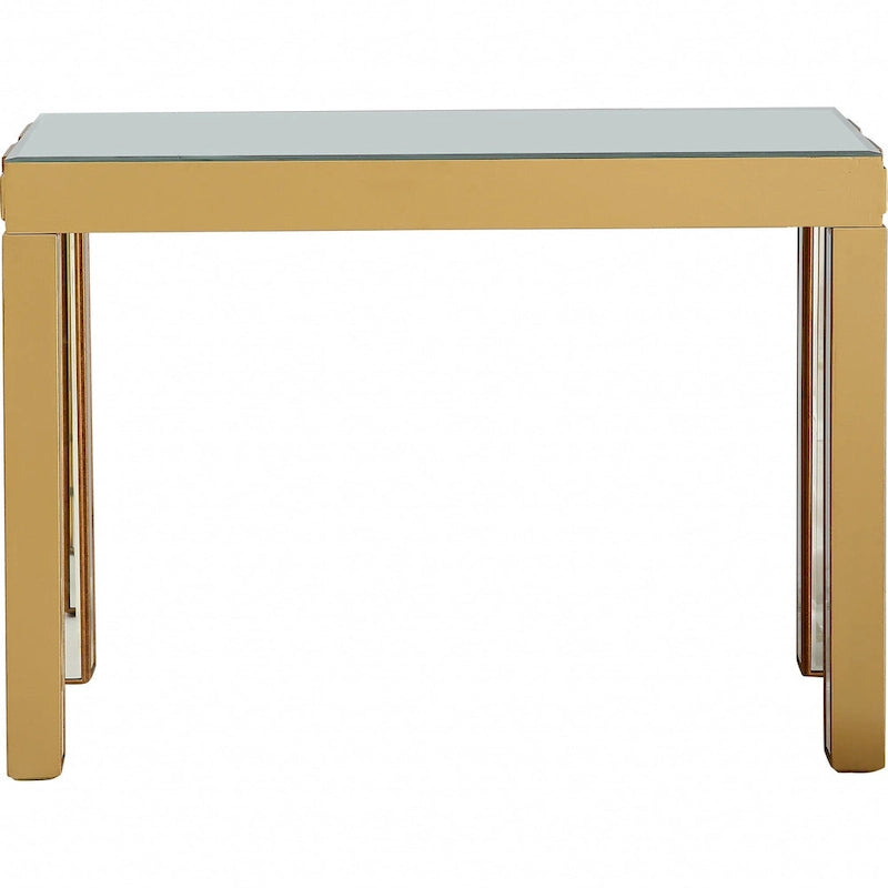 Gold Mirrored Rectangular Console Table and Four-Leg Glass Base - 43 L x 14 W x 31 H