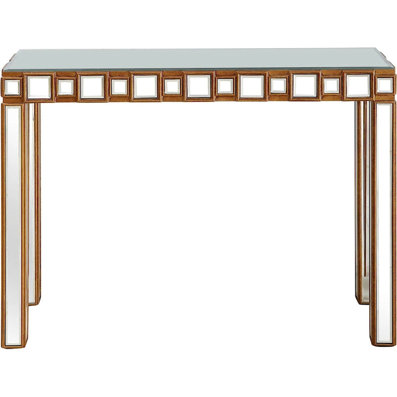Gold Mirrored Rectangular Console Table and Four-Leg Glass Base - 43 L x 14 W x 31 H