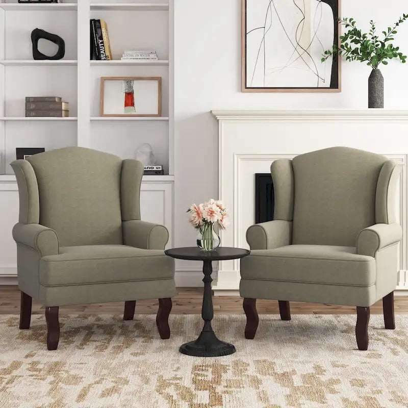 Set of 2 Elegant Living Room Wing Back Arm Chair Upholstered Accent Chair