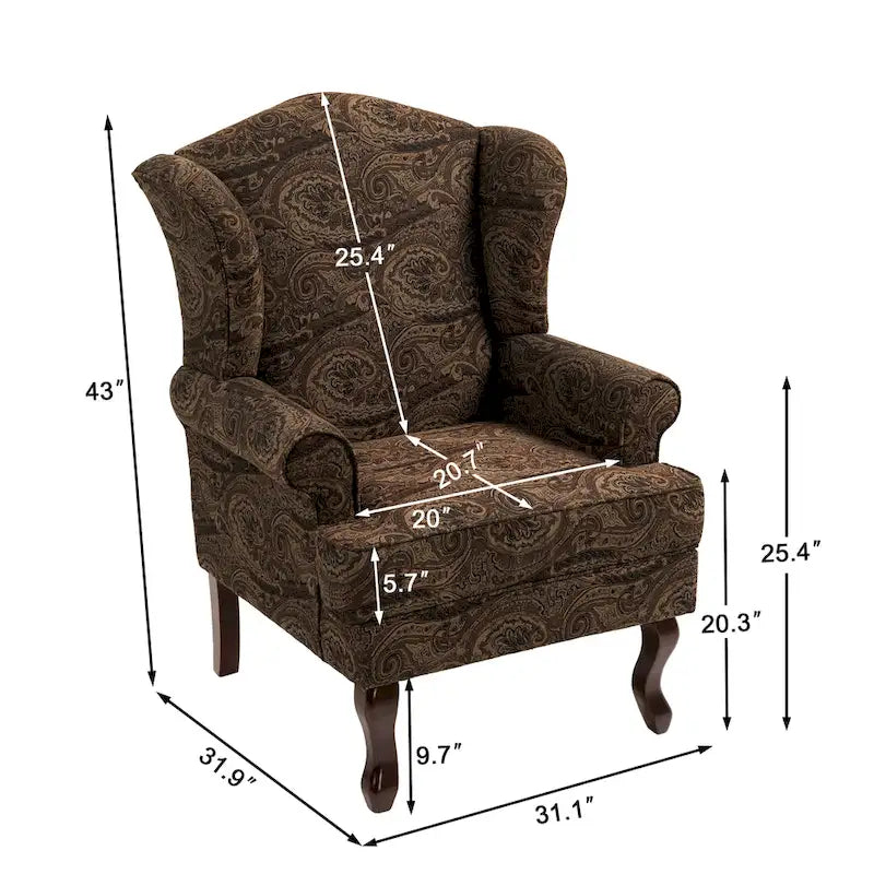 Set of 2 Elegant Living Room Wing Back Arm Chair Upholstered Accent Chair