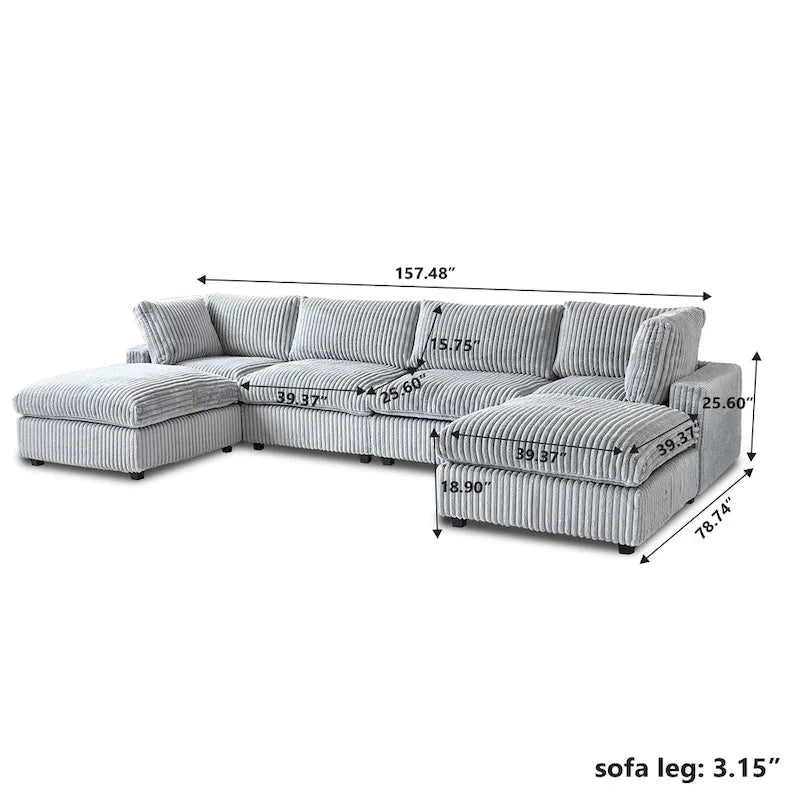157.48 Modular Sectional Sofa Couch, Modern Deep Seat Sleeper Sofa for Living Room