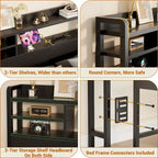 Storage Headboard with USB Port and Power Outlet, Head Board with LED Light for Bed Frame