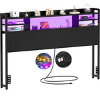 Storage Headboard with USB Port and Power Outlet, Head Board with LED Light for Bed Frame