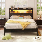 Storage Headboard with USB Port and Power Outlet, Head Board with LED Light for Bed Frame