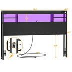 Storage Headboard with USB Port and Power Outlet, Head Board with LED Light for Bed Frame