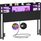 Storage Headboard with USB Port and Power Outlet, Head Board with LED Light for Bed Frame