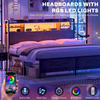 Storage Headboard with USB Port and Power Outlet, Head Board with LED Light for Bed Frame