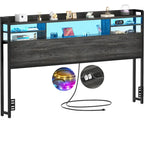 Storage Headboard with USB Port and Power Outlet, Head Board with LED Light for Bed Frame