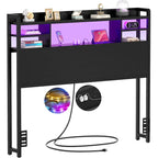 Storage Headboard with USB Port and Power Outlet, Head Board with LED Light for Bed Frame