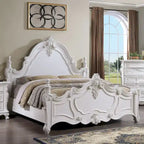 Furniture of America Eugene Traditional Dark Cherry Solid Wood Four Poster Panel Bed with Carved Details