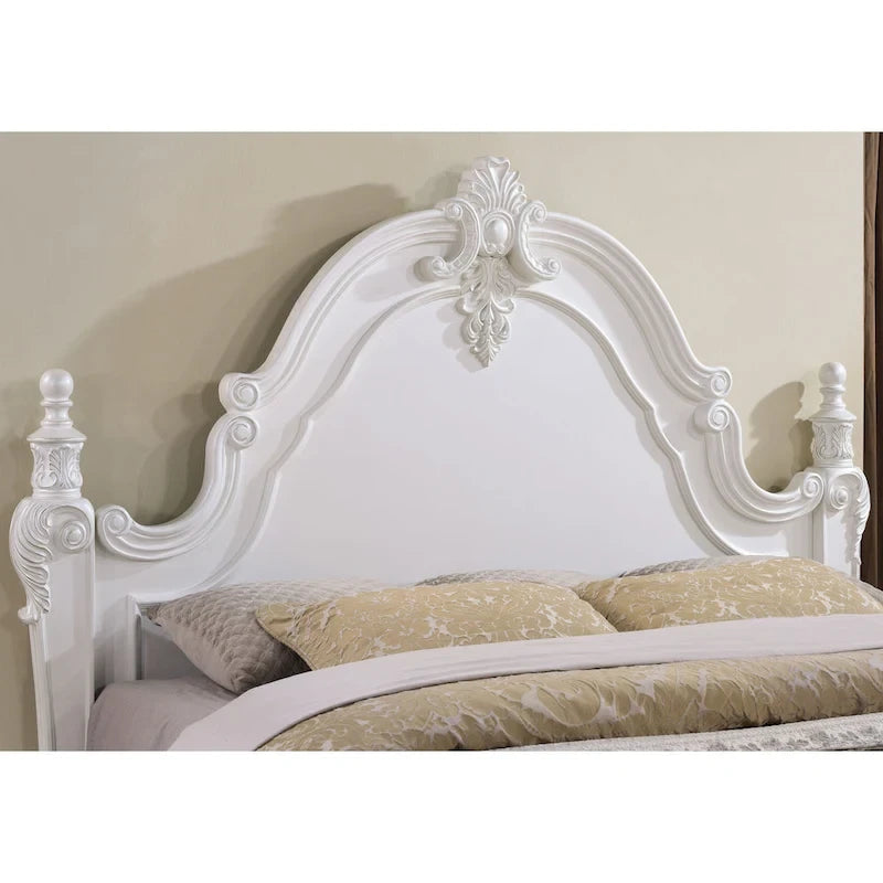 Furniture of America Eugene Traditional Dark Cherry Solid Wood Four Poster Panel Bed with Carved Details