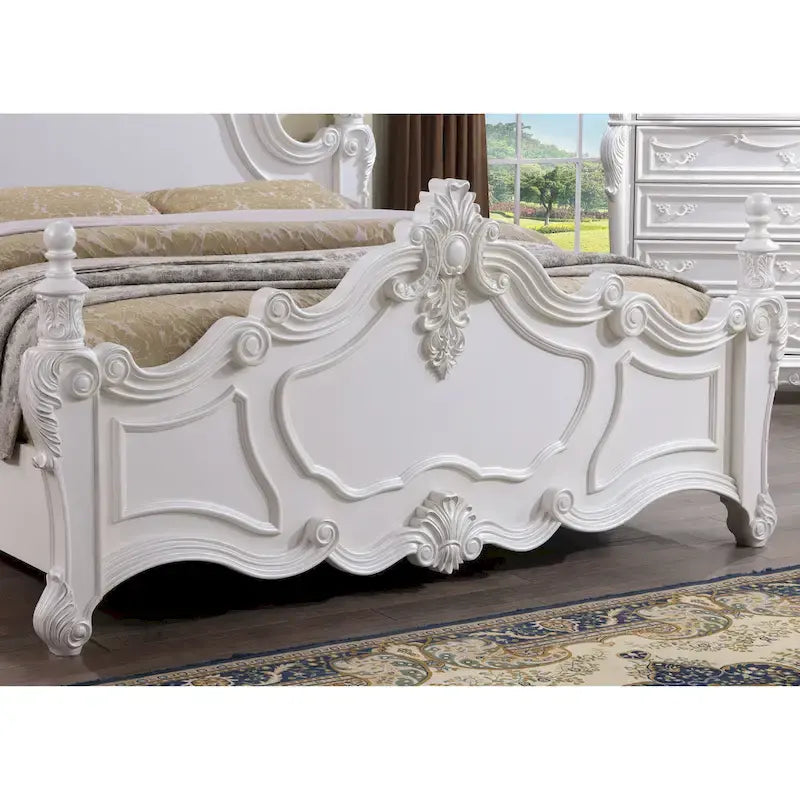 Furniture of America Eugene Traditional Dark Cherry Solid Wood Four Poster Panel Bed with Carved Details