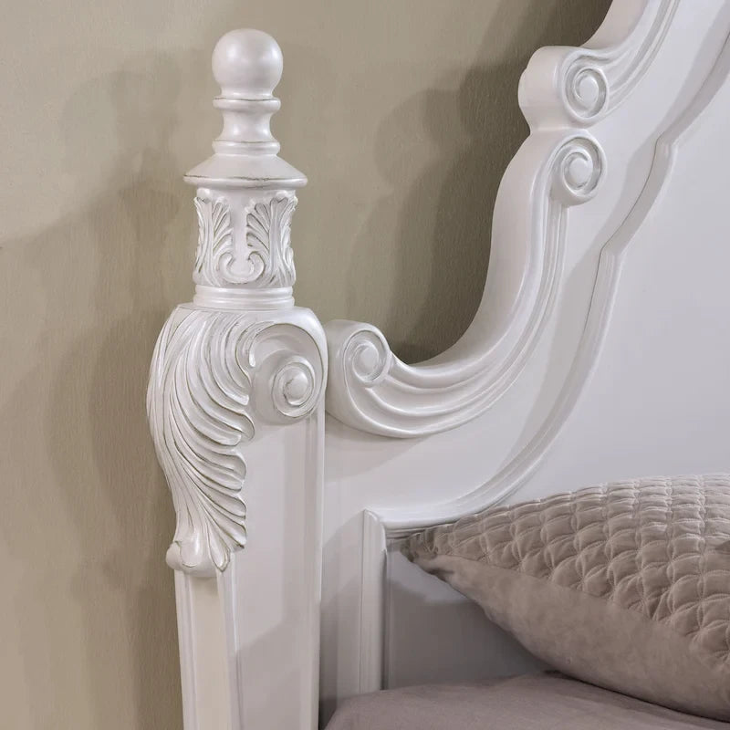 Furniture of America Eugene Traditional Dark Cherry Solid Wood Four Poster Panel Bed with Carved Details