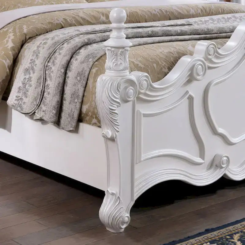 Furniture of America Eugene Traditional Dark Cherry Solid Wood Four Poster Panel Bed with Carved Details