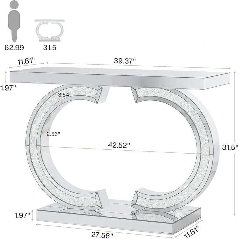 Silver Console Table, 39 Mirror Entryway Table for Entrance