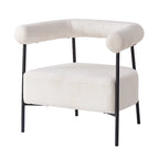 Modern Boucle Fabric Upholstered Accent Chair, Curved Armchair with Black Metal Frame