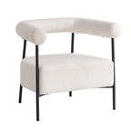 Modern Boucle Fabric Upholstered Accent Chair, Curved Armchair with Black Metal Frame