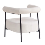 Modern Boucle Fabric Upholstered Accent Chair, Curved Armchair with Black Metal Frame