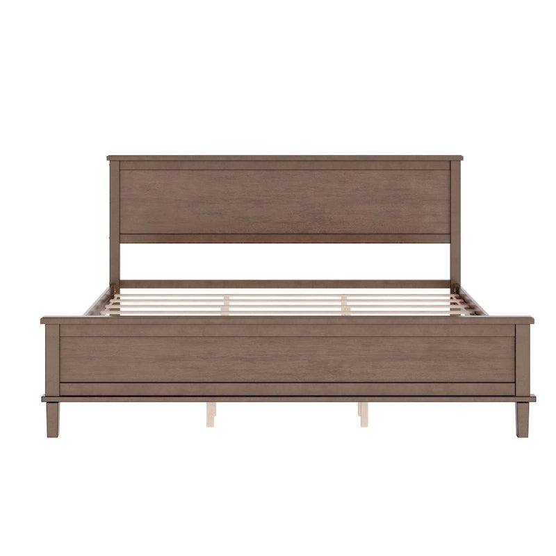 Wood Platform Bed Frame with Headboard, Wooden Panel Bed with Wood Slat Support and Under Bed Storage, No Box Spring Needed