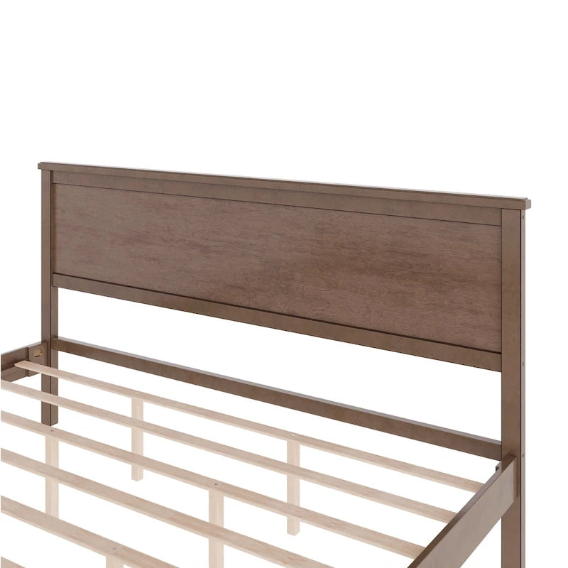 Wood Platform Bed Frame with Headboard, Wooden Panel Bed with Wood Slat Support and Under Bed Storage, No Box Spring Needed