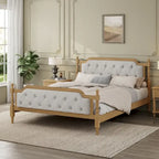 Wooden Platform Bed with Tufted Upholstered Headboard Footboard, No Box Spring Needed, Wood Slat Support Low Profile Bed