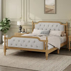 Wooden Platform Bed with Tufted Upholstered Headboard Footboard, No Box Spring Needed, Wood Slat Support Low Profile Bed