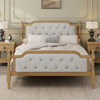 Wooden Platform Bed with Tufted Upholstered Headboard Footboard, No Box Spring Needed, Wood Slat Support Low Profile Bed