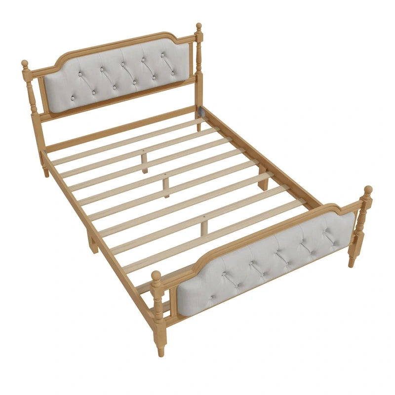 Wooden Platform Bed with Tufted Upholstered Headboard Footboard, No Box Spring Needed, Wood Slat Support Low Profile Bed