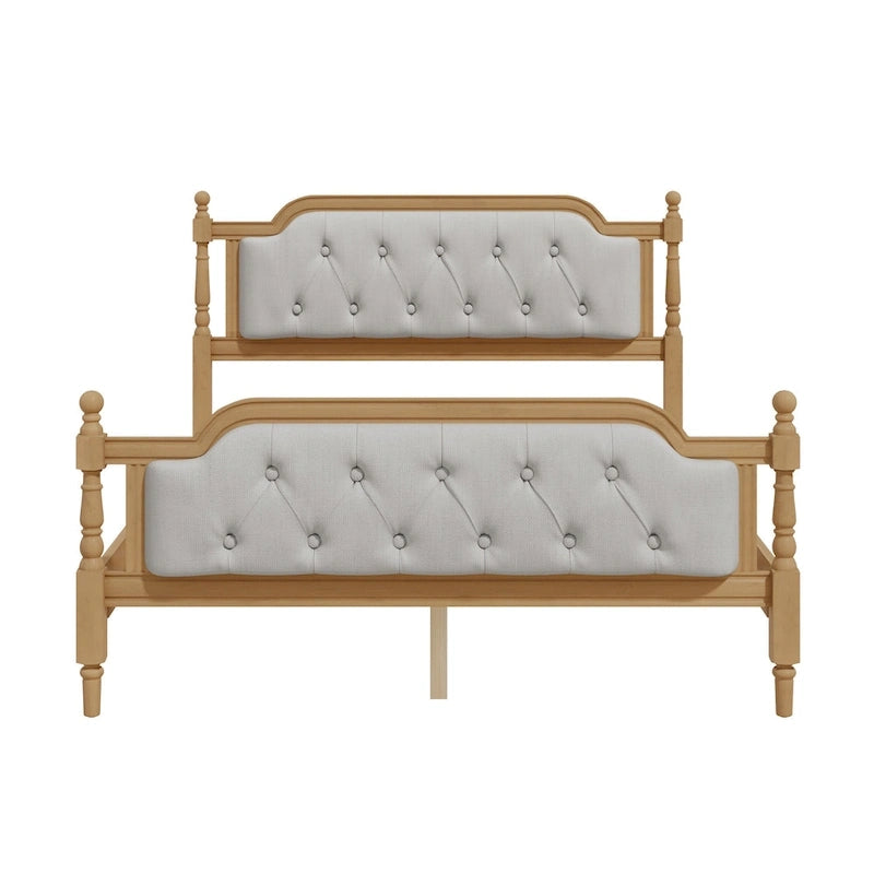 Wooden Platform Bed with Tufted Upholstered Headboard Footboard, No Box Spring Needed, Wood Slat Support Low Profile Bed
