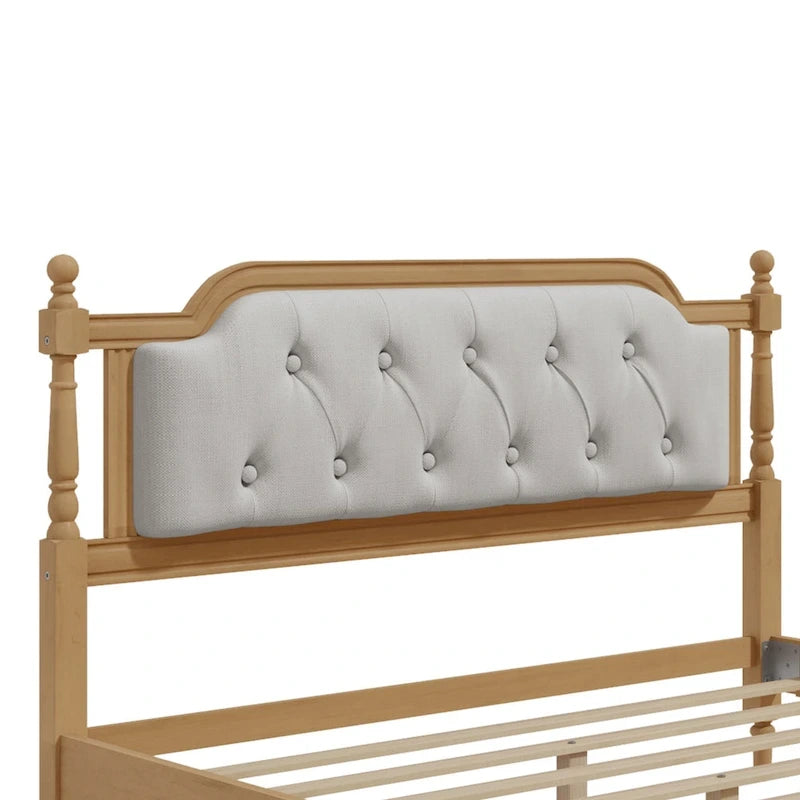 Wooden Platform Bed with Tufted Upholstered Headboard Footboard, No Box Spring Needed, Wood Slat Support Low Profile Bed