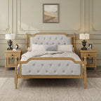 Wooden Platform Bed with Tufted Upholstered Headboard Footboard, No Box Spring Needed, Wood Slat Support Low Profile Bed