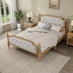 Wooden Platform Bed with Tufted Upholstered Headboard Footboard, No Box Spring Needed, Wood Slat Support Low Profile Bed