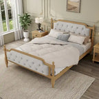 Wooden Platform Bed with Tufted Upholstered Headboard Footboard, No Box Spring Needed, Wood Slat Support Low Profile Bed