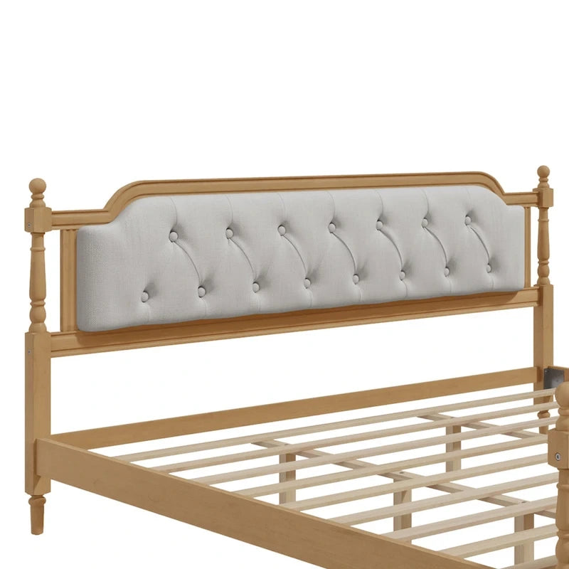 Wooden Platform Bed with Tufted Upholstered Headboard Footboard, No Box Spring Needed, Wood Slat Support Low Profile Bed