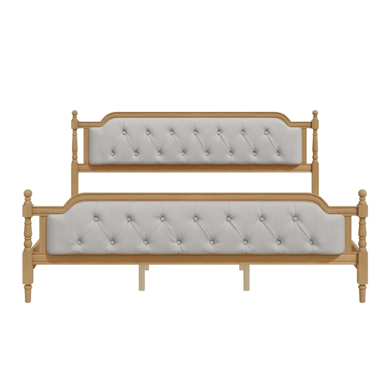 Wooden Platform Bed with Tufted Upholstered Headboard Footboard, No Box Spring Needed, Wood Slat Support Low Profile Bed