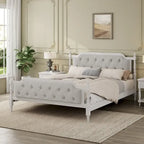 Wooden Platform Bed with Tufted Upholstered Headboard Footboard, No Box Spring Needed, Wood Slat Support Low Profile Bed